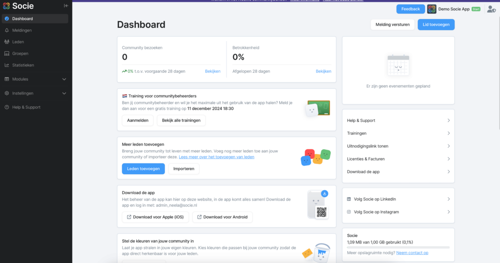 Community app Socie Dashboard